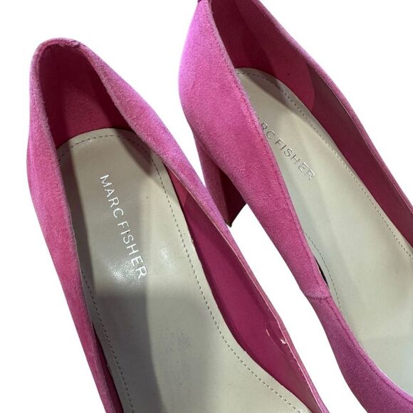 Revolve Marc Fisher Caitlin Hot Pink Slip On Suede Leather Pump Block Heels - Picture 9 of 10